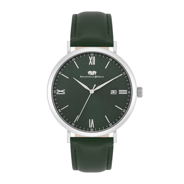 Stylish minimalism inspires from the principles of traditional Horlogerie: This timepiece of the Rhodenwald & Söhne manufacture is an accessory that also scores in demanding men and is often worn in the office and in leisure time. The puristic dial is limited to filigree Roman digits and line indices, a subtle minute and date display. The noble shimmering stainless steel case forms a narrow frame for the dial and nestles elegantly on every wrist. The real leather strap with color -coordinated seam ensures high comfort.