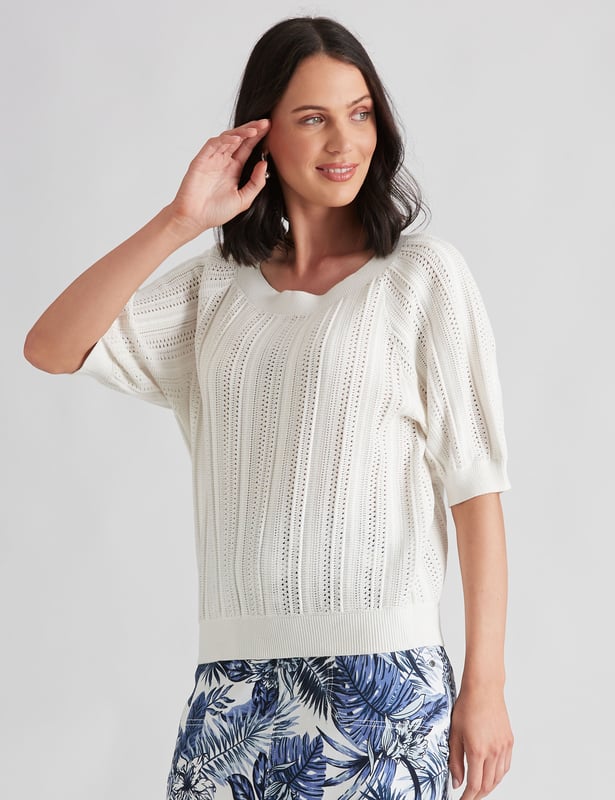 KATIES Womens Jumpers Cardigans White Pointelle Jumper