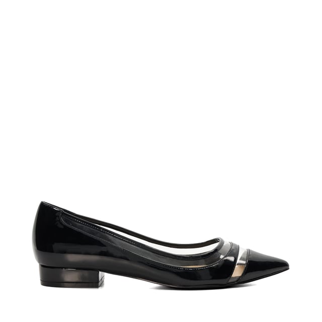 A contemporary take on a timeless style our Hepburn ballet flats have been crafted with vinyl panels for a modern aesthetic. Set on a low-block heel for ease of wear, this point-toed silhouette will add a polished touch to any look.