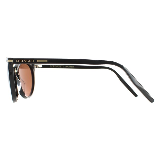 Serengeti Round Womens Shiny Black Mineral Polarized Drivers Gold Elyna  Elyna are a classy round style crafted from lightweight acetate. The spectral control and photochromic technology adapts and filters light to perfection while Serengeti's logo features on the temples for brand authenticity.