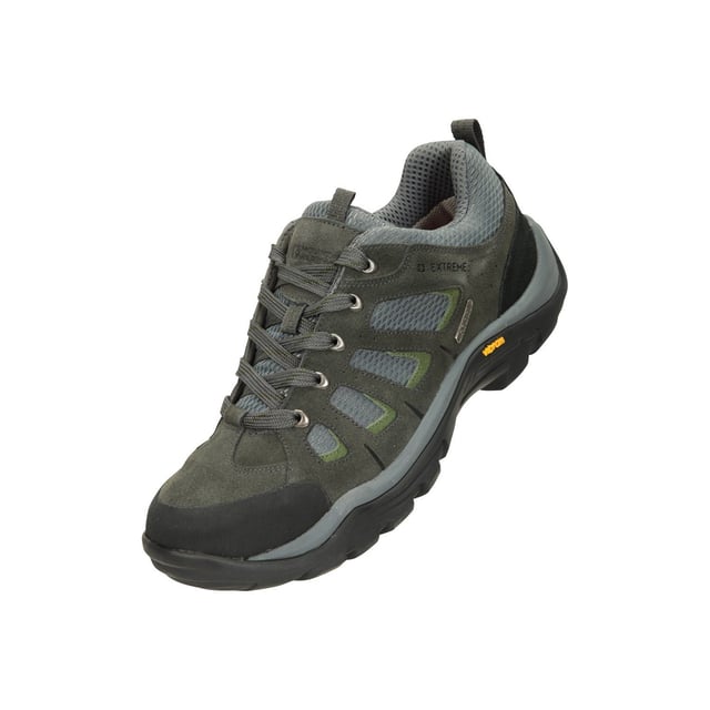 Upper: Durable, Mesh, Suede. Lining: Mesh. Midsole: Cushioned, Phylon. Outsole: Vibram, Waterproof. 5 Eyelets. Fabric Technology: Breathable, IsoDry. Reinforced Heel, Reinforced Toe. Flat Heel. Cut: Low Cut. Design: Contrast, Logo, Text. Toe Style: Round. Fastening: Lace Up. Fit: Wide.