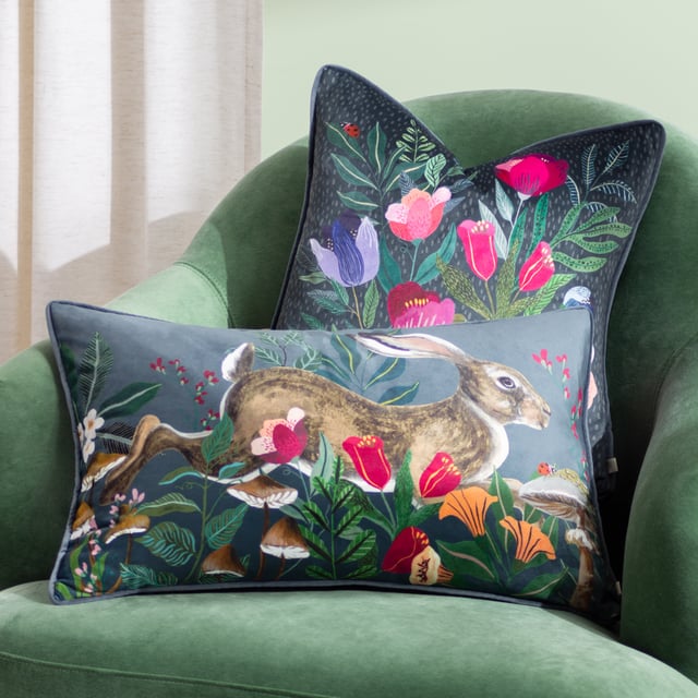 Inspired by summer gardens with a vibrant colour palette, the Wild Garden Posies cushion is an on-trend, hand-painted printed design set against a cool-grey, opulent velvet background. Complete with a velvet-piped trim, this design is bound to make a statement in any interior. Size:43 cm x 43 cm