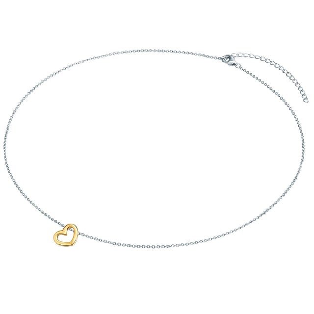 If you are looking for a romantic piece of jewelry, this chain of the Trésor label 1934 is the perfect choice! On a dainty anchor chain, an elaborately worked heart pendant nestles into a cleavage in the cutout design. Refined eyecatcher is the bicolor design with an exciting contrast of the precious metals: Made from the finest 925 sterling silver, the chain rhodium-coated, while the heart symbol shines with a yellow gold finishing-ideal for fashionistas that cannot choose between gold and silver! The rhodiuming not only intensifies the radiant silver gloss, but is also a start -up protection. With the help of the extension piece and a practical carabiner closure, the chain can be easily adjusted in length.