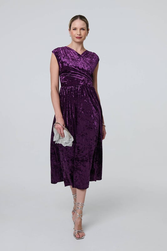Purple Crushed Velvet Fit & Flare Midi Dress