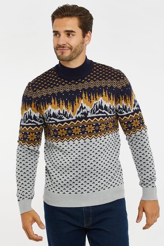 Grey Faroese Turtle Neck Christmas Jumper