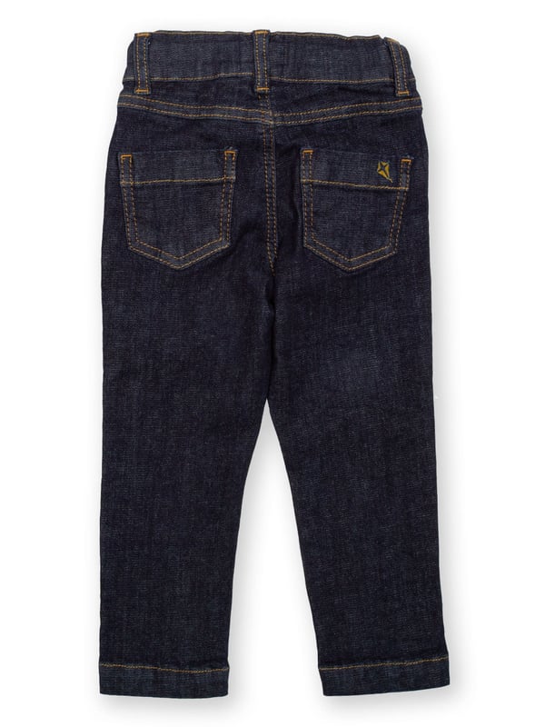 91% organic cotton 7% polyester 2% elastane | Made from OEKO-TEX approved fabric | Navy blue | Denim | Apple enzyme washed for a soft hand feel | Slim fit | Button and zip fastening | Side and back pockets | Adjustable elasticated waistband with button fastening | Gold Kite embroidered logo on rear patch pocket | Due to the nature of this fabric, colour may transfer to other garments and upholstery | Made in Turkey | Machine washable at 40 degrees, or at 30 degrees to be kinder to the planet