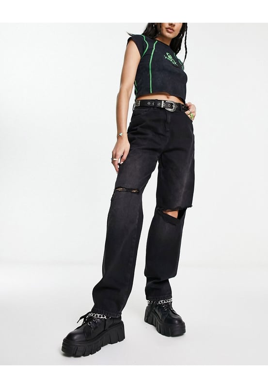 COLLUSION x014 90s baggy dad jeans with rips in black Blue