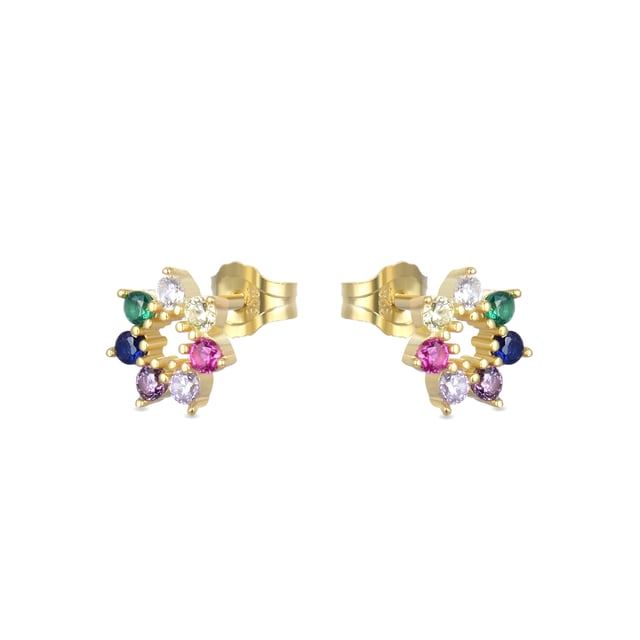 Pendientes Sywa de plata de ley 925 y Circonita Multicolor acabado en baño de oro amarillo de 18 quilates. Trendy representa las tendencias clave en el mundo de la moda. Nuestra línea más espontanea, con un marcado carácter boho y espíritu moderno que concentra en joyas repletas de color entre las que destaca el uso de piedras naturales y diseños en forma de amuletos y talismanes.