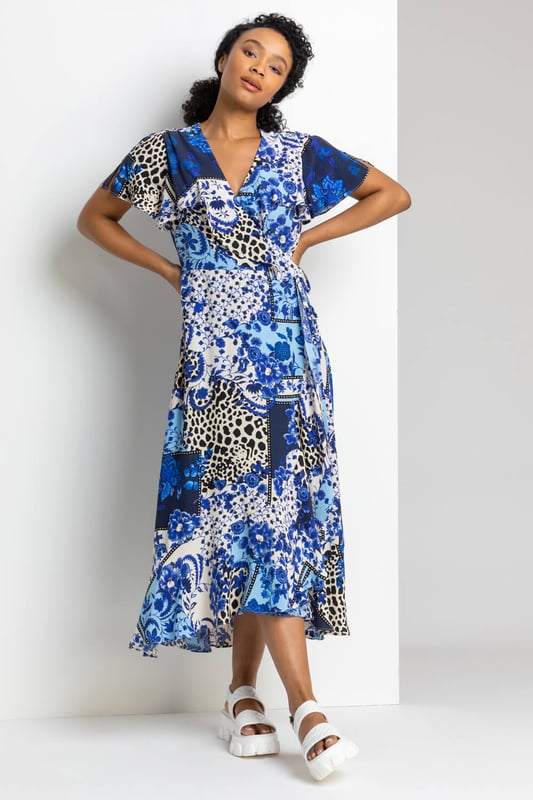 Floral frill cheap wrap dress