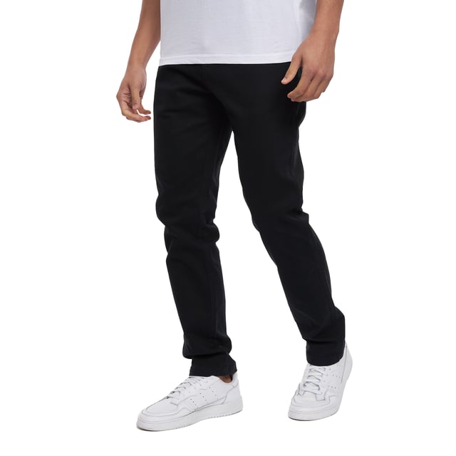 98% Polyester, 2% Elastane. Fabric: Stretch. Design: Plain. Fastening: Button, Zip Fly. Back Yoke, Belt Loops, Mock Horn Buttons, Twin Needle Stitching. Pockets: 2 Side Pockets, 2 Back Pockets, Buttoned. Fit: Slim.