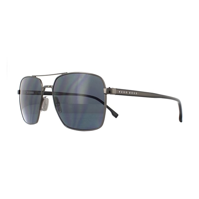 Hugo Boss Sunglasses 1045/S V81 IR Dark Ruthenium Grey Blue are a stylish squared off aviator style with classic double bridge look. The metal core of the temples shows through the acetate to show the strong durability of these cool Hugo Boss shades.