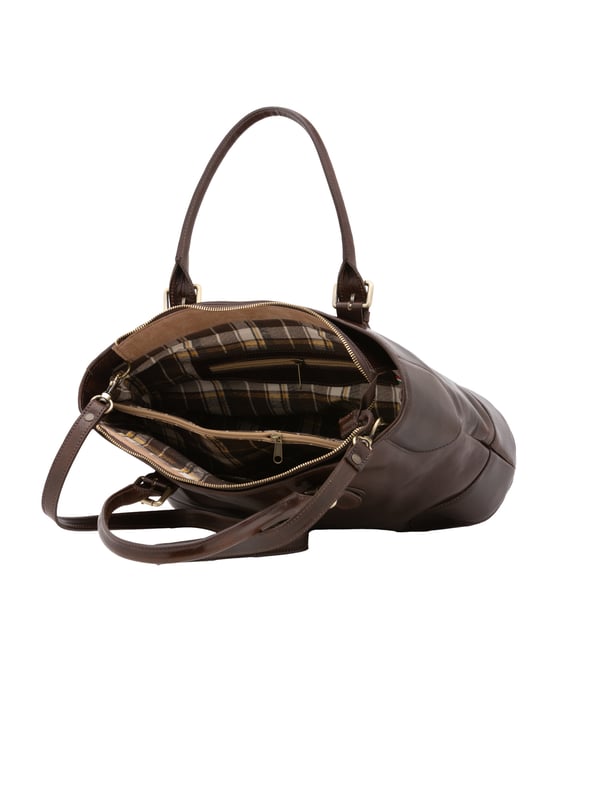 Crossbodytas voor dames met ritssluiting. twee met binnenzakken met ritssluiting. afwezige externe zakken. afneembare lederen schouderband. met leren handvat. twee binnenvakken.  extern materiaal. gevoerd met katoenen binnenkant. Afmetingen: 28x43x16 cm. Gemaakt in Italië