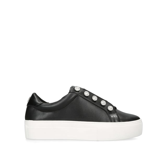 The Liviah is crafted from a black leather with a contrasting white sole. The eyestay is adorned with floral motif crystals. Sole height: 4cm. Silver KGL stud at the back of the heel. Material: Leather.