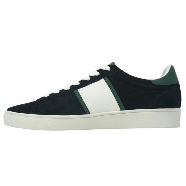 Fred Perry Spencer Suede Tipping blauwe sneakers voor heren. Fred Perry Spencer Suede Tipping blauwe sneakers voor heren. Stijl: B9156 608. Merklogo op tong. Sneakers met vetersluiting. Merkbadge aan de zijkant van de schoen