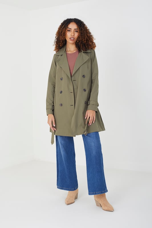 Light Khaki Brandy Double Breasted Short Trench Coat