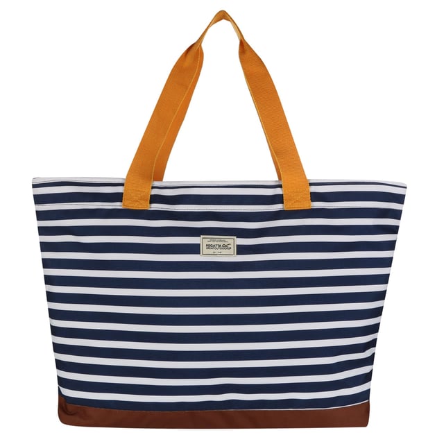 100% Polyester. Fabric: Recycled. Fastening: Clip, Zip. Key Clip. Pockets: 1 Security Pocket. Design: Beach, Striped. 50 x 38 x 18 cm