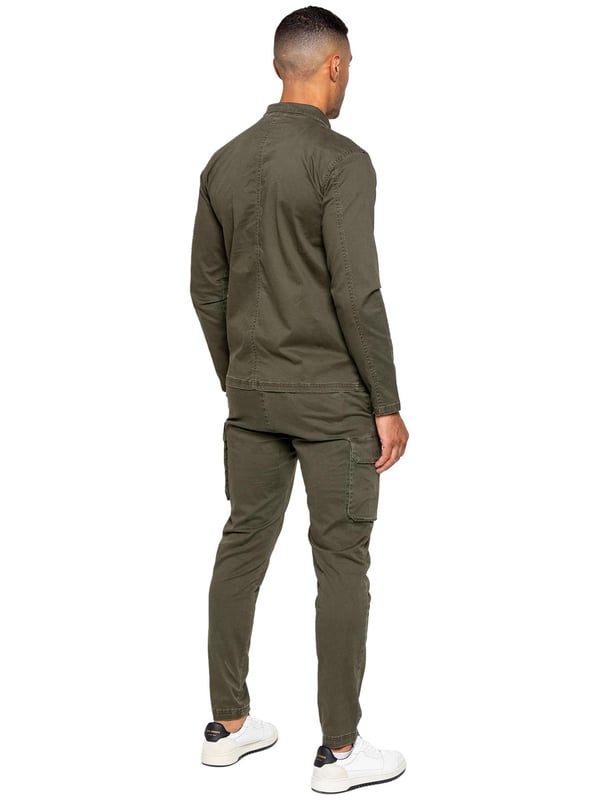 Enzo Mens Cargo Outfit Set. Long Sleeved, Zip Up, Collared, Cargo Overshirt. Two Front Flat Cargo Pocket With Velcro Fastening. Two Side Welt Pockets. Stitched Trims On Sleeves And Hemline. Set Completed With Cargo Trousers. Regular Fit, Straight Leg, Enzyme Wash. 5 Pocket Design. 2 Side Pockets, 2 Cargo Pockets With Velcro Fastening. Single Back Welt Pocket. Elasticated Waistband With Adjustable Drawstring