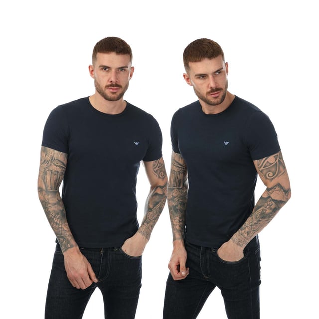 Men's Emporio Armani 2 Pack Assorted Crew Neck T- Shirt in navy.- Round neckline.- Short sleeves.- 2-piece set.- Printed logo.- Straight hem.- 100% Cotton.- Ref: 1112674R722.
