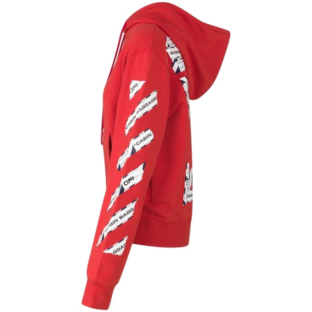 Ontdek de Off-White Logo Red Hoodie - een stijlvol statement-stuk met een uniek design! Deze hoodie heeft een werkelijk opvallende look en is perfect voor een opvallende impact. Draag hem met vertrouwen en ontvang complimenten op elke hoek!, Rood, Verstelbare capuchon met trekkoord, Grote kangoeroezak aan de voorkant, Slim fit, 100% katoen, Gemaakt in Portugal, Rode hoodie, Streetwear