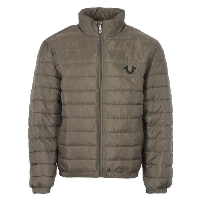 True Religion Slim Green Puffer Jacket. True Religion Slim Green Puffer Jacket. Regular Fit, Fits True To Size, Quilted Padding. Horseshoe Branding On The Front Left Chest, Two Front Pockets. Central Zip Closure, Elasticated Hem and Cuffs. Style: 105664 Kalamata