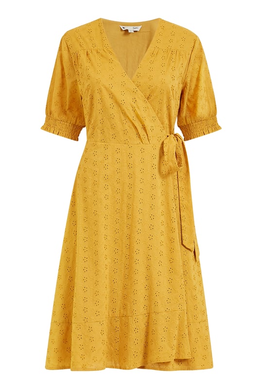 Yumi Mustard Broderie Anglaise Wrap Dress