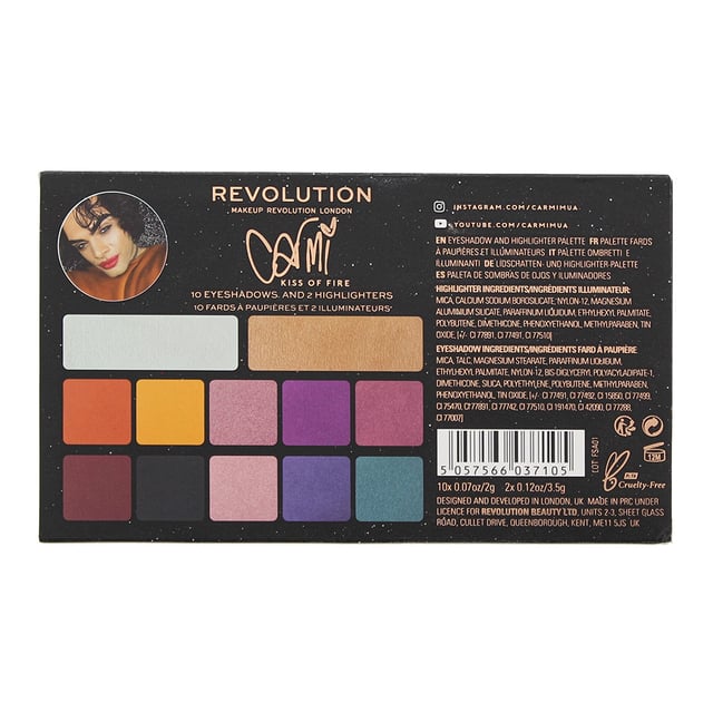 Revolution eye Shadow Palettes are vibrant, colourful and highly pigmented. Fantastic for your everyday makeup routine to transform looks. You will be spoilt for choice with this Cruelty Free and Vegan palette. Contains ten eye shadows and two highlighters.

How to Use Simply use the Makeup Revolution Create Fluffy Eye Brush R2 to apply the product onto your eyelids. Revolution also recommends as a top tip to use a pigment base to prevent fall out to amplify the pigment..