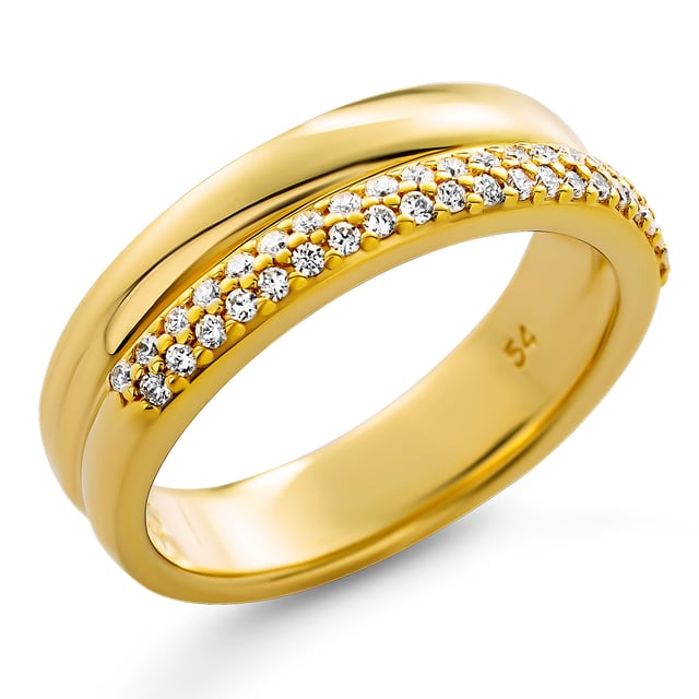 This elaborate Ring for Women from Orphelia  is the perfect gift to spoil yourself or a loved one. The Ring is made out of 925 Sterling Silver, colored Gold at Size: 52 weighing in at 2.7 grams with a Width of 0.5 cm at its widest point. The Orphelia 'Emily' Women's 925 Sterling Silver Ring - Gold ZR-7581/G is delivered in a stunning gift box and carries a two year warranty.