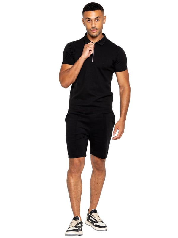 Enzo Mens Collared Polo Tracksuit Set. Collared, ¼ Zip, Short Sleeve Polo. Stitched Trims At Sleeve & Hem. Stretch Fabric For Extra Comfort. Finished with Stretch Shorts. 2 Side Pockets, 2 Back Welt Pockets. Elasticated Waistband With Adjustable Drawstring. Front Pin Tuck Seam