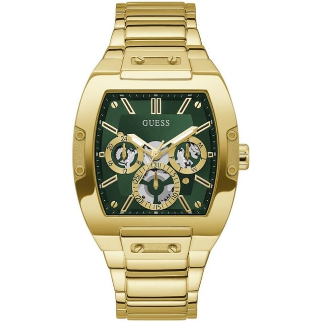 Specification Details Brand Guess Model GW0456G3 Barcode Number 0091661530524 Gender Men's Case Size N/A Case Material Stainless steel Case Colour Gold Dial Colour Green Band Material Stainless steel Band Colour Gold Movement N/A Chronograph Yes Water Resistance N/A