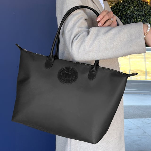 Shopper shoulder bag - Zipped closure - Inside storage - Inside zipped compartment - Inside laptop and key pockets - Inside fabric lining - ATELIERS SAINT GERMAIN logo - Grain Leather and Recycled Canvas look finish