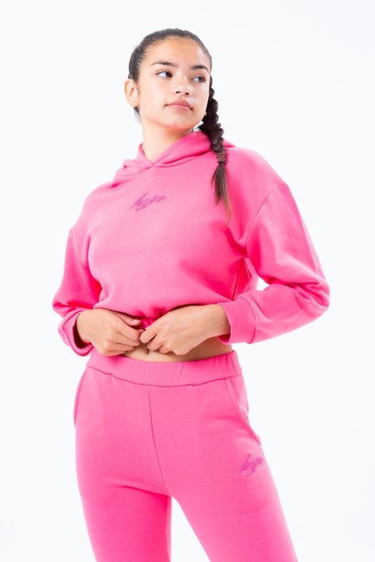 HYPE PINK ELASTICATED WAIST GIRLS CROP PULLOVER HOODIE