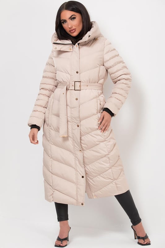 Beige long padded coat clearance