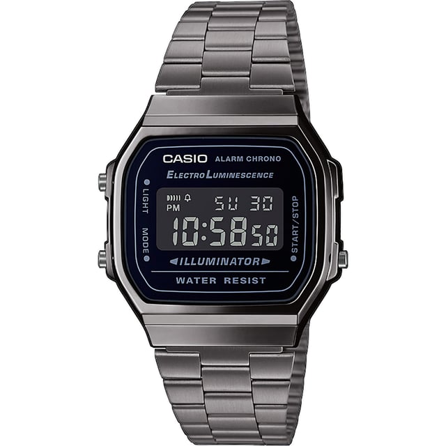 This Casio Casio Collection Digital Watch for Unisex is the perfect timepiece to wear or to gift. It's Grey  Square case combined with the comfortable Grey Stainless steel watch band will ensure you enjoy this stunning timepiece without any compromise. Operated by a high quality Quartz movement and water resistant to 3 bars, your watch will keep ticking. Sporty and elegant watch suitable for all occasions. This Digital watch has a calendar function: Day-Date , Stop Watch , Alarm and Light This high quality watch is an incredible eye-catching Women watch The Analogue watch has a Swiss Made movement Case measurement: 35 X 35 mm,case thickness: 9 mm, case colour: Grey and dial colour: Black