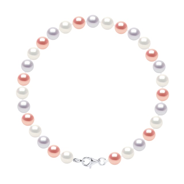 Bracelet of Real Cultured Freshwater Pearls Round 6-7 mm - COLOR MULTICOLOR - with Lobster Clasp in Silver 925 Length 18 cm -Delivered with Certificate of Authenticity and International Guarantee -MADE IN FRANCE