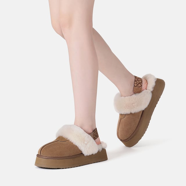EVER AU Women Wagtail Removable Strap Platform Slippers Chestnut
