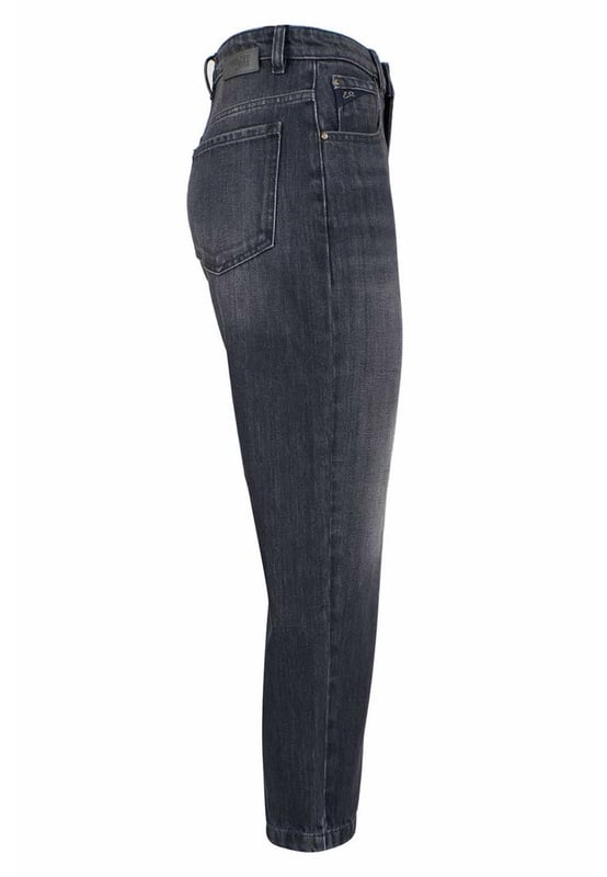 Damen Jeans mit hoher Taille.
  Farbe: Schwarz.
  Reissverschluss.
  Funf Taschen.
  Hergestellt aus bequemem Baumwollstoff.