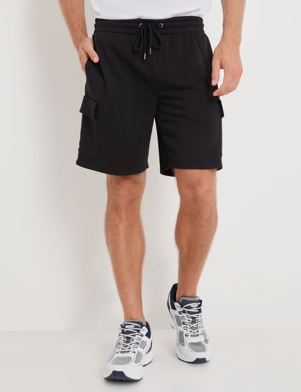 RIVERS Mens Black Shorts Winter Cotton Clothing Knee Length High Waist Bermuda Relaxed Fit Cargo Loop Back Comfort Fashion Casual