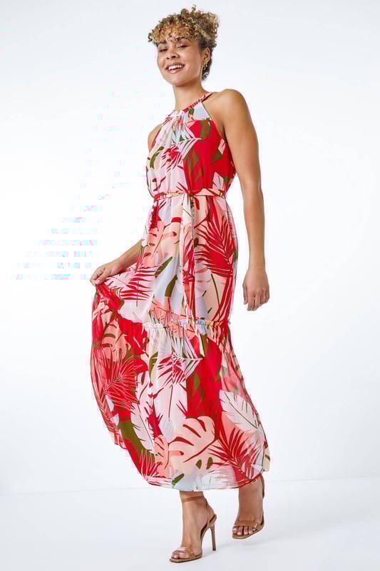 Petite Tropical Print Tiered Dress