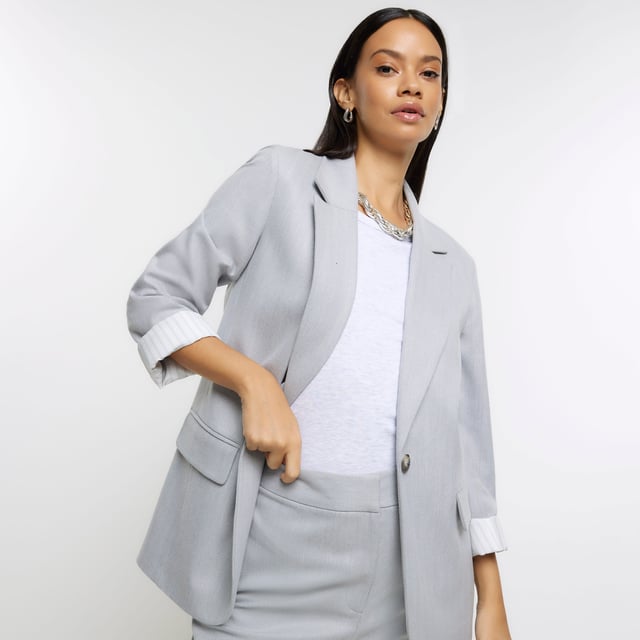 River Island Womens Blazer Grey Rolled Sleeve