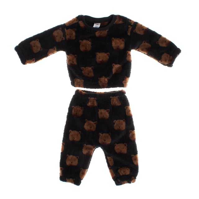 Made entirely from soft sherpa both inside and out, this cozy unisex baby set offers maximum comfort.

 The sweater features a crew neck design, long sleeves with elastic at the cuffs and waist hem, ensuring a comfortable fit.

 The long pants also feature an elastic waist and fitted cuffs for ease of movement.

 Decorated with an adorable teddy bear print, this set is perfect for keeping little ones warm and comfortable at all times.
 Composition: Sweater: 100% Polyester; Pants: 100% Polyester
 Care:
- Machine wash cold.
 - Use similar colors in the wash.
 - Avoid the use of bleaches.
 - Dry at low temperature in the dryer.
 - Iron at low temperature.
 - Do not dry clean.