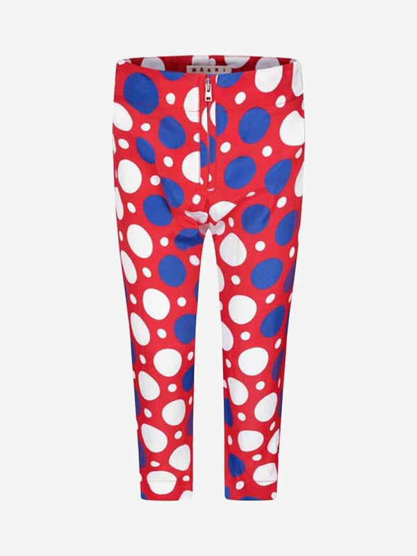 Introducing the Girls Spotted Silk Trousers by Marni, the latest luxury addition to your little girl wardrobe. Here are what makes it distinct and desirable:  Stylish Print: The trousers dazzle with a playful spotted print, infusing a fresh and trendy element into your girl's style. Luxury Comfort: Constructed from premium silk, these trousers ensure unrivaled comfort for your little one's day-to-day fun activities. Boost your girl's fashion game with the Girls Spotted Silk Trousers from Marni. Purchase now and let your girl shine with refined elegance!