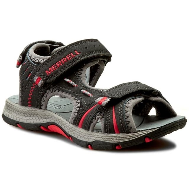 Merrell Panther Hook & Loop Black Nubuck Leather Kids Sandals MC53338