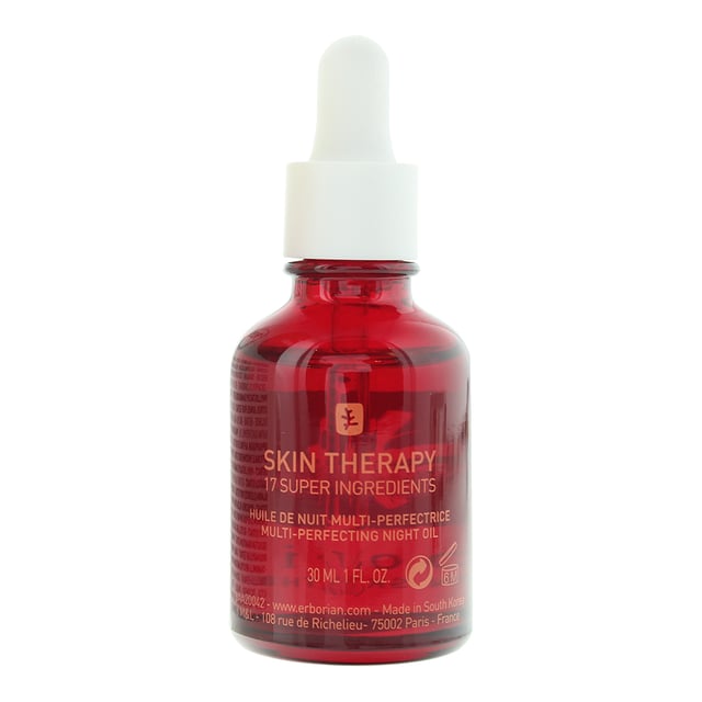 Erborian Skin Therapy Multi Perfecting Night Oil is formulated with a blend of 17 plant extracts to deeply hydrate and rejuvenate. This rich yet lightweight oil works overnight to restore balance, improve skin texture, and enhance radiance, leaving your complexion feeling soft, smooth, and revitalized by morning. Perfect for overnight skin rejuvenation and a healthy, glowing complexion.