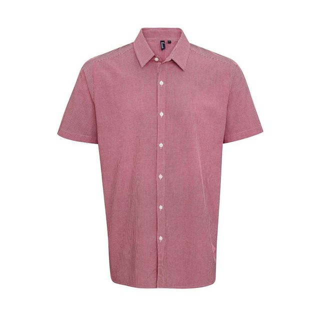 100% Cotton. Fabric: Poplin, Yarn Dyed. Design: Gingham. Hem: Curved. Sleeve-Type: Short-Sleeved. Neckline: Soft Touch, Turn Down Collar. Clear Buttons. Fit: Semi-Fitted. 115gsm. Sustainability: Amfori, BSCI, REACH, Sedex, WRAP Certified.