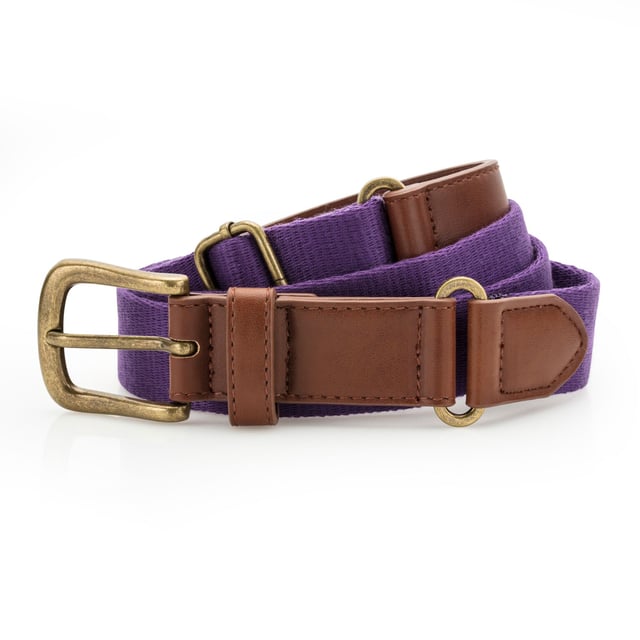 Canvas and faux leather belt. Belt strap and buckle are faux leather. 3 holes for belt buckle. Adjustable length (95 - 125cm). Materials: rubber and faux leather.