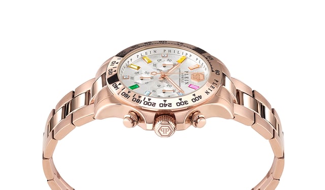 This Philipp Plein Nobile Lady Chronograph Watch for Women is the perfect timepiece to wear or to gift. It's Rose Gold 38 mm Round case combined with the comfortable Rose Gold Stainless steel watch band will ensure you enjoy this stunning timepiece without any compromise. Operated by a high quality Quartz movement and water resistant to 5 bars, your watch will keep ticking.