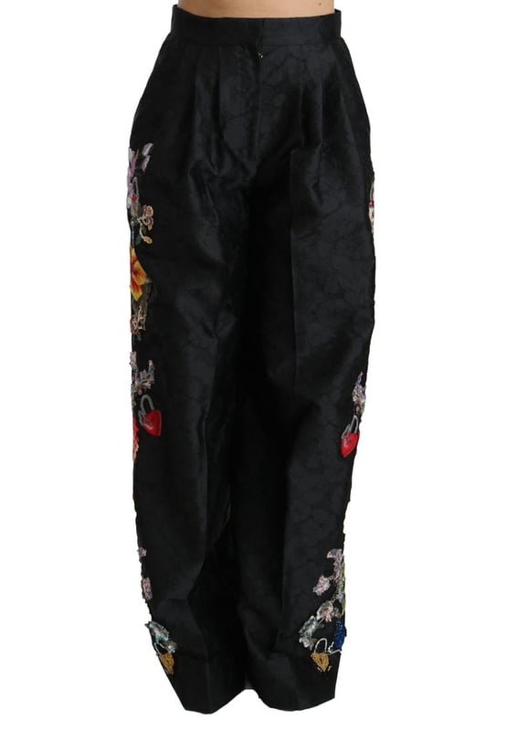 Hermosos Pantalones de Pierna Ancha de Cintura Alta de Dolce & Gabbana
  Brand new with tags
  100% Auténtico
  Modelo: Pantalones de Pierna Ancha de Cintura Alta
  Ajuste: Ajuste regular
  Material: 70% Poliéster 24% Seda 6% Nylon
  Color: Negro Brocado Bordado Floral
  Cierre: Cierre de cremallera y botón
  Detalles del logo
  Hecho en Italia
  Muy exclusivo y de alta calidad artesanal
