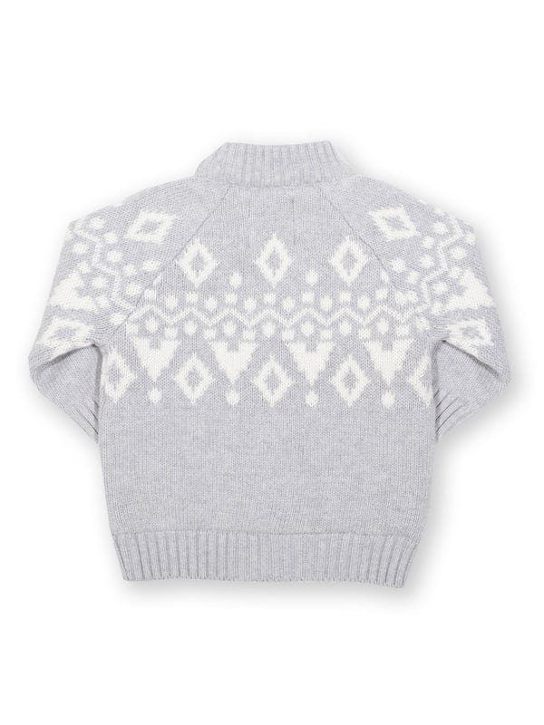 When cooler weather comes knocking your little one will love to throw on this mini Jurassic jacket. This snuggly little number is made from organic cotton with a beautiful cream Fair Isle knit design around the yoke and a warm fleece lining in the body.