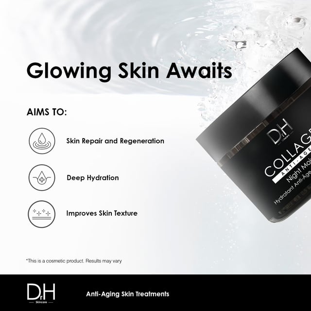 Dr H Collagen Anti-Ageing Night Moisturiser is a hydrating and rejuvenating formula that contains collagen amino acids and Fagus Sylvatica Bud Extract to promote youthful skin. This clean beauty product is designed to smooth and brighten the complexion, while also providing essential hydration and improving the skin's texture. Experience the benefits of this advanced formula for a healthy and glowing complexion.