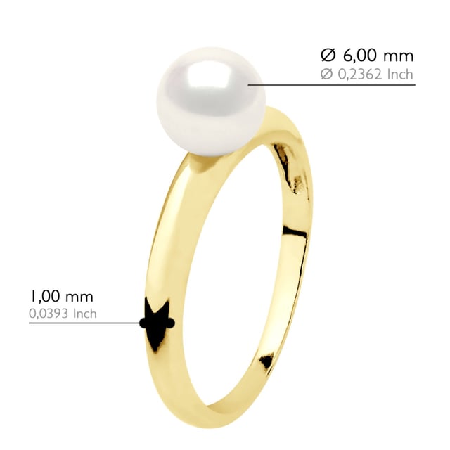Ring - Gult guld - Äkta odlad sötvattenspärla rund 6-7 mm - FÄRG NATURLIG VIT - finns i storlekar jämna nummer från 48 till 62 - Levereras med äkthetscertifikat och internationell garanti - MADE IN FRANCE